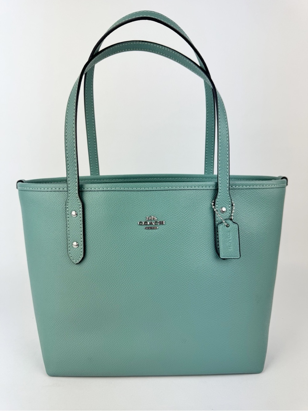 Coach Mini City Zip Tote 22967 Crossgrain Genuine Leather Aquamarine